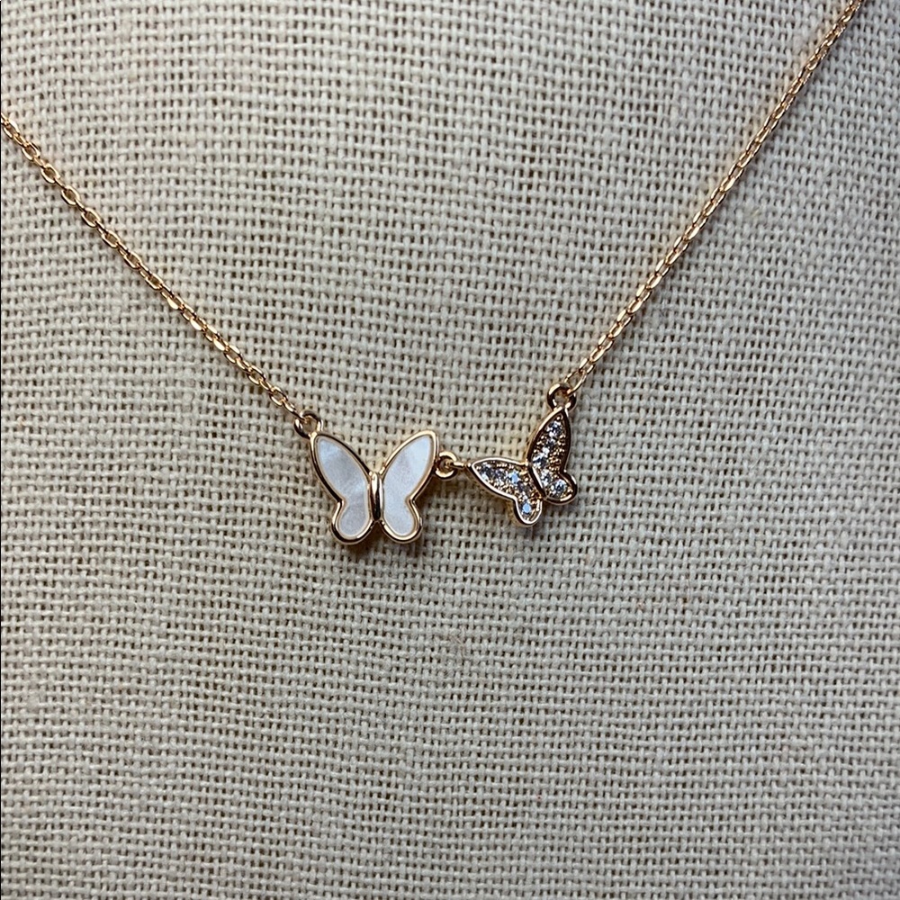 Butterfly Necklace Gold & Pink- Handmade NWT - Picture 8 of 9